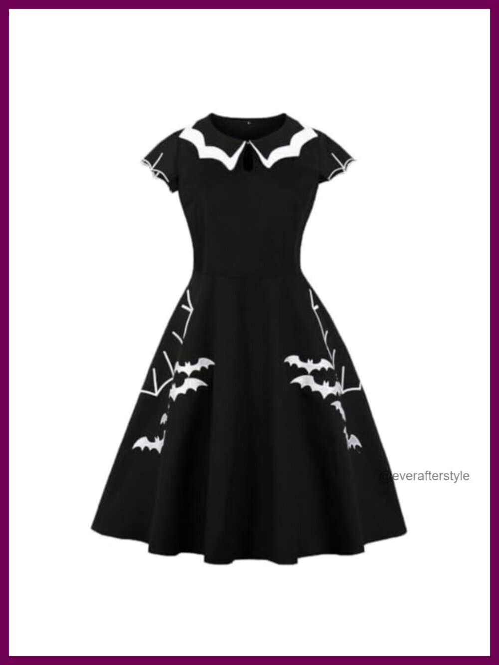 Wellwits Bat Spider Web Embroidery Vintage Fit & Flare Collared Dress